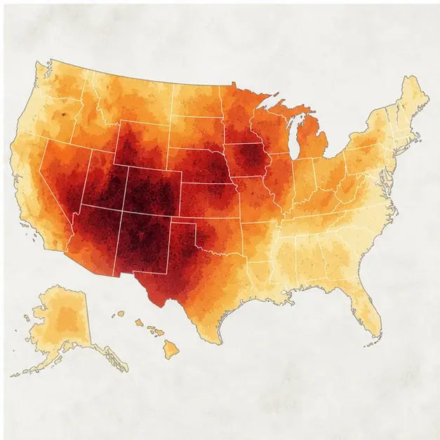 thumbnail — USGS-style heat map of the United States showing hard-water severity by region, with the Southwest and Midwest highlighted dark.