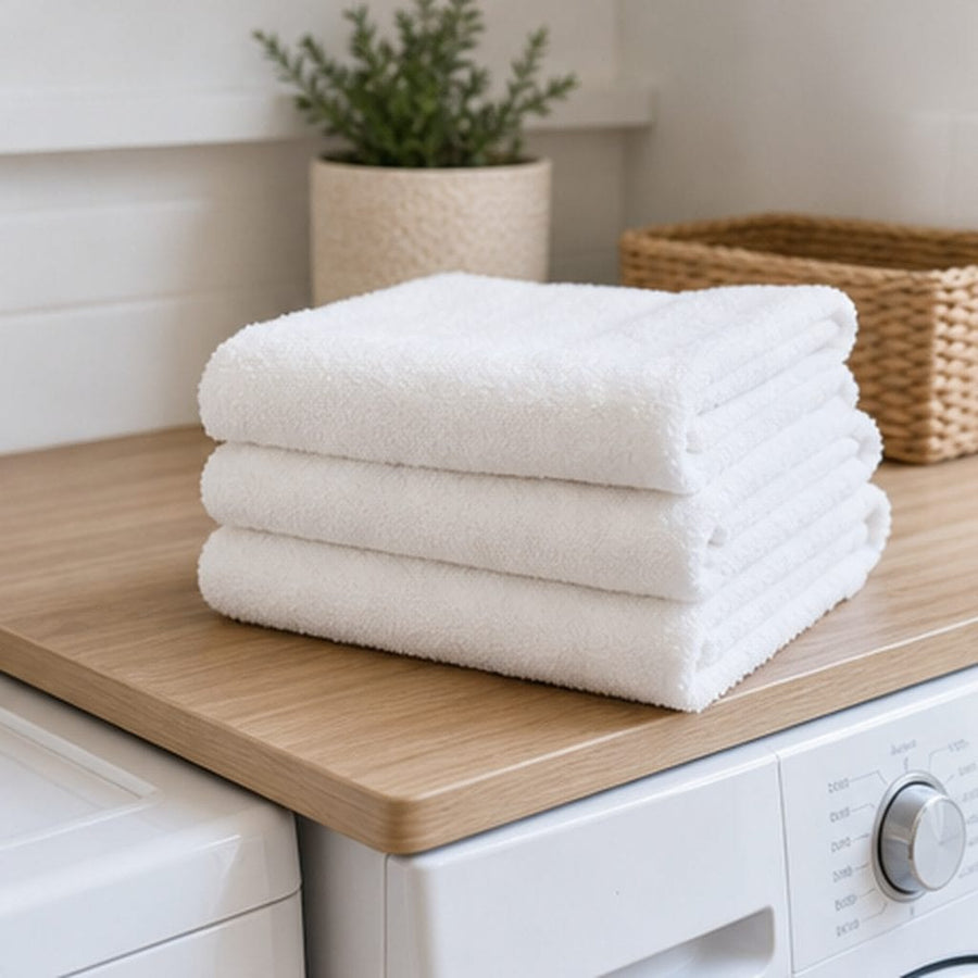 Fresh towels beside a washer
