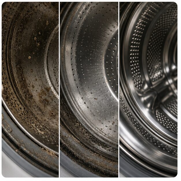 Washer drum progressively cleaned